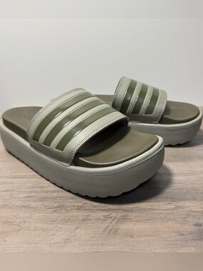 adidas Olive Green Platform Slide Sandals